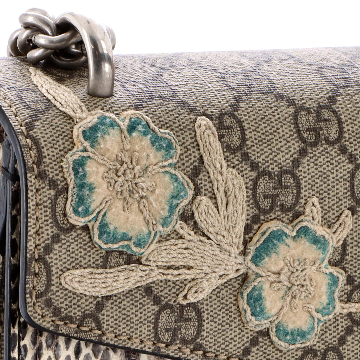 MLB Dionysus Bag Embroidered GG Coated Canvas with Python Small - Deep Luxury