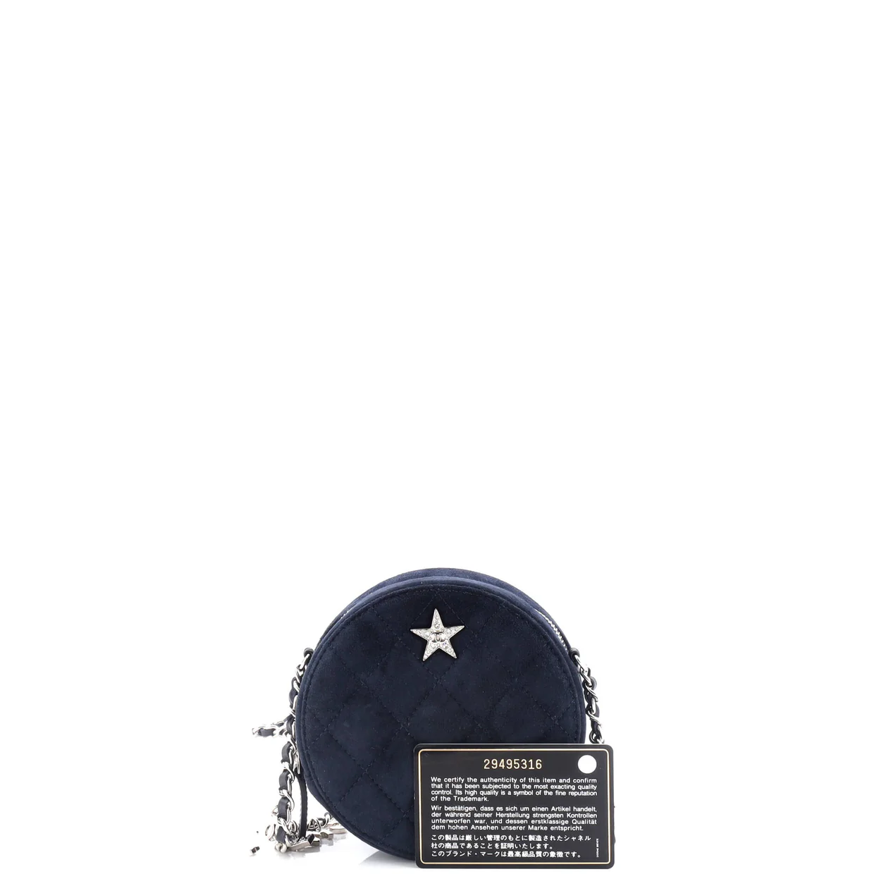 Star Round Clutch with Chain Quilted Suede with Crystal Embellished Charms - Deep Luxury