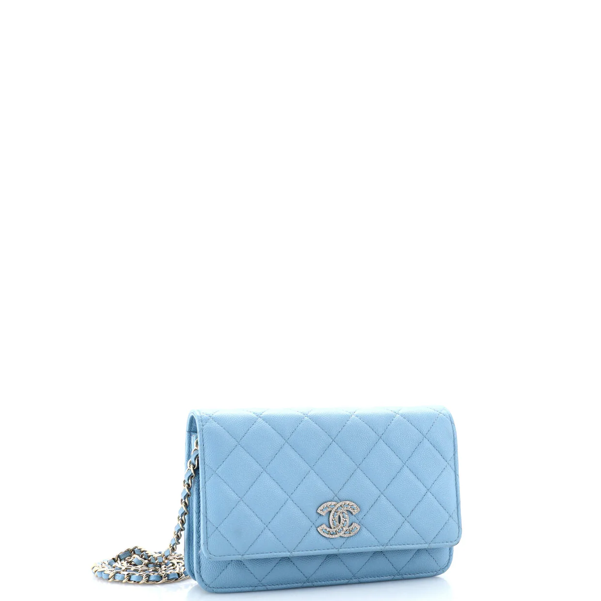Crystal Woven CC Wallet on Chain Quilted Caviar - Deep Luxury