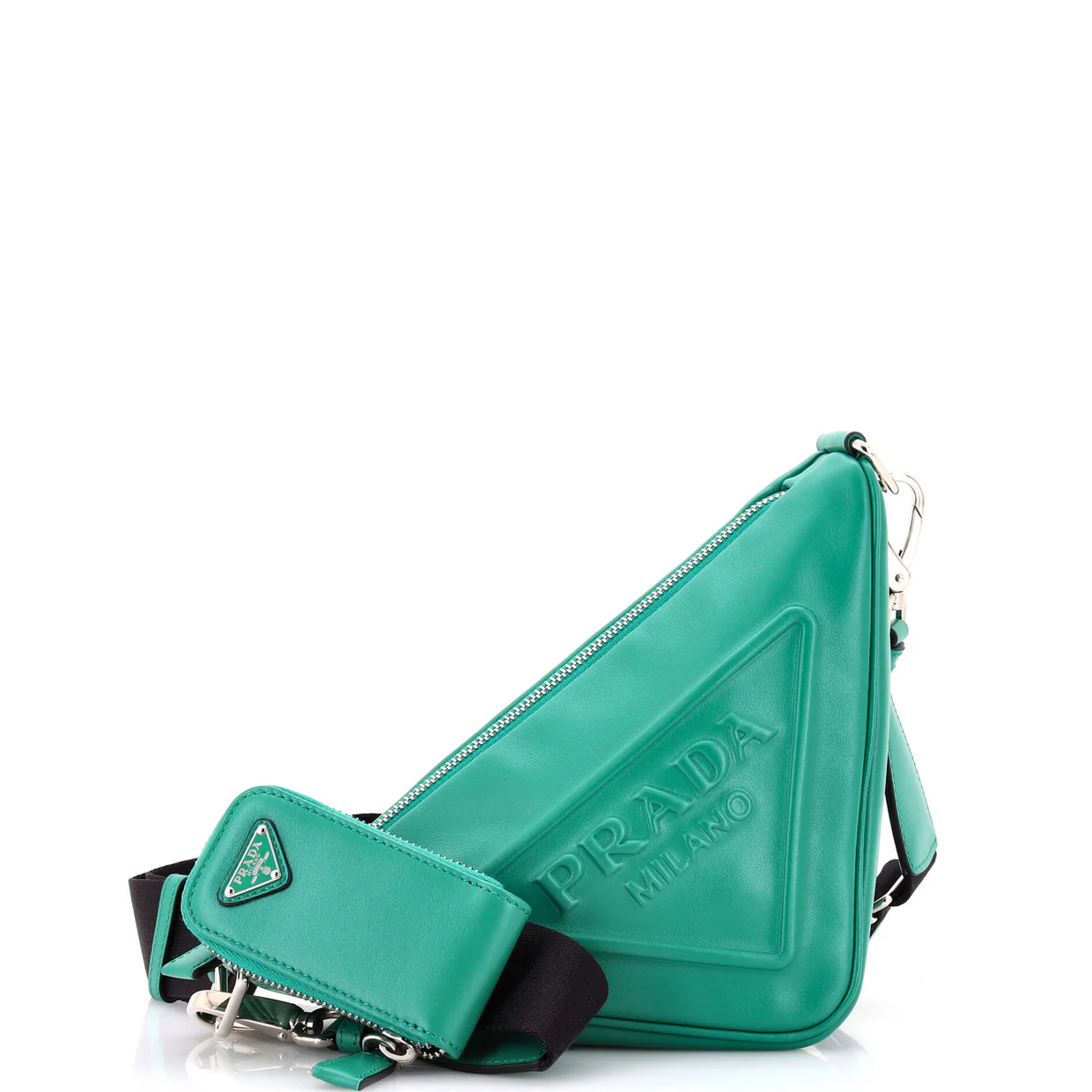 Triangle Logo Zip Chain Crossbody Bag Embossed Leather Small - Deep Luxury