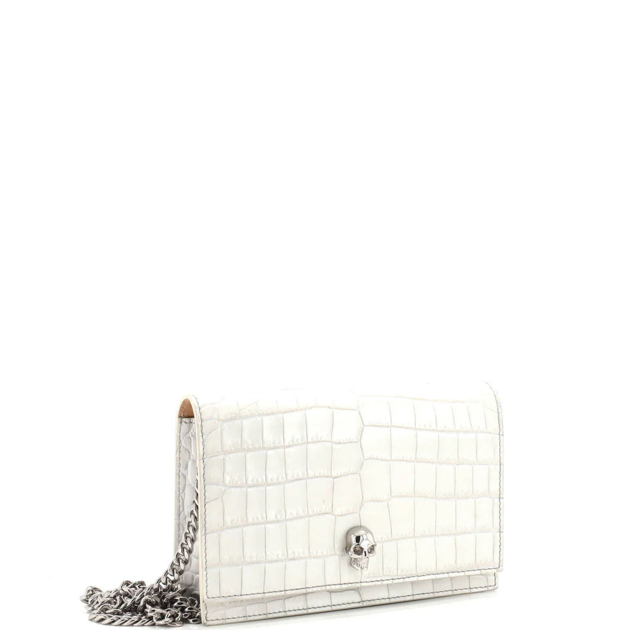 Skull Chain Crossbody Bag Crocodile Embossed Leather Mini - Deep Luxury