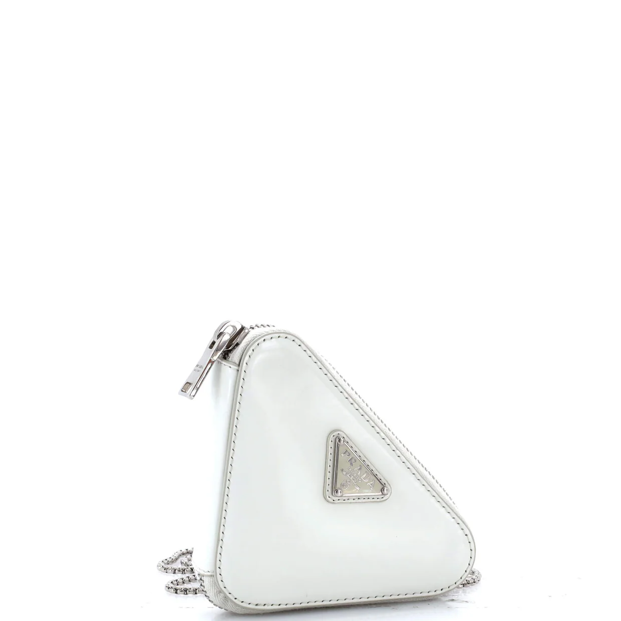 Triangle Pouch Bag with Chain Brushed Leather Mini - Deep Luxury