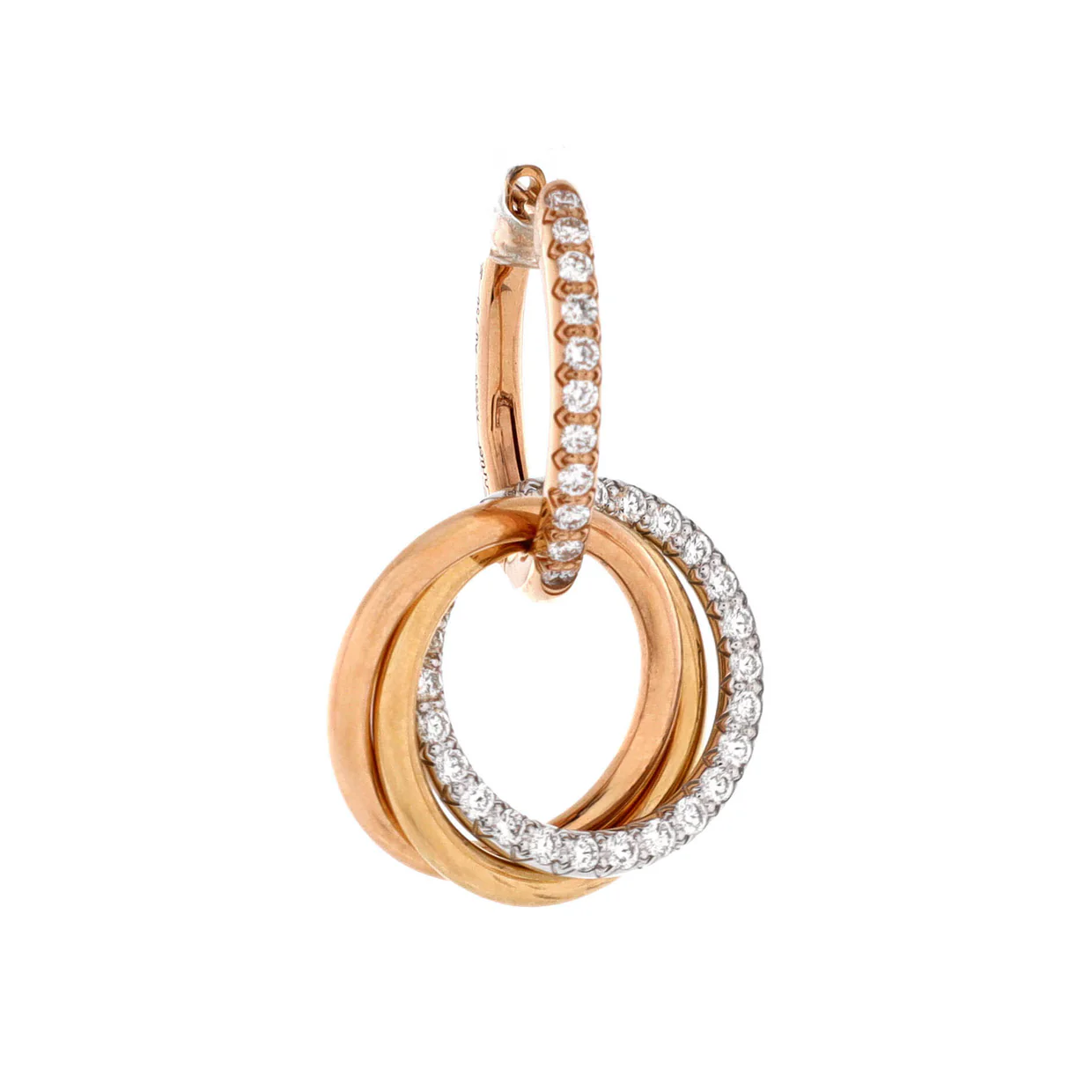 Trinity Hoop Dangle Earrings 18K Tricolor Gold with Diamonds - Deep Luxury