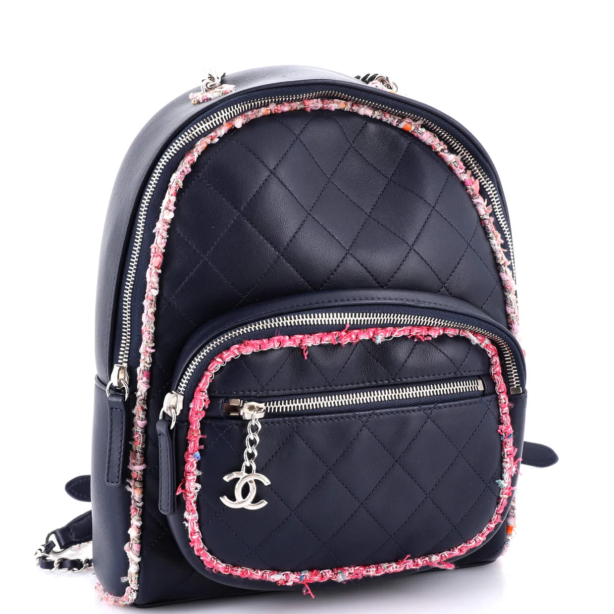 Elegant Trim Backpack Quilted Leather with Tweed Small - Deep Luxury