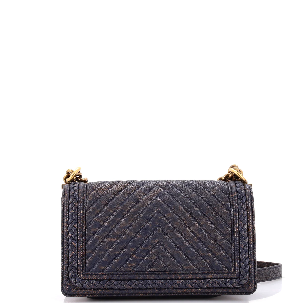 Braided Boy Flap Bag Patinated Chevron Caviar Old Medium - Deep Luxury