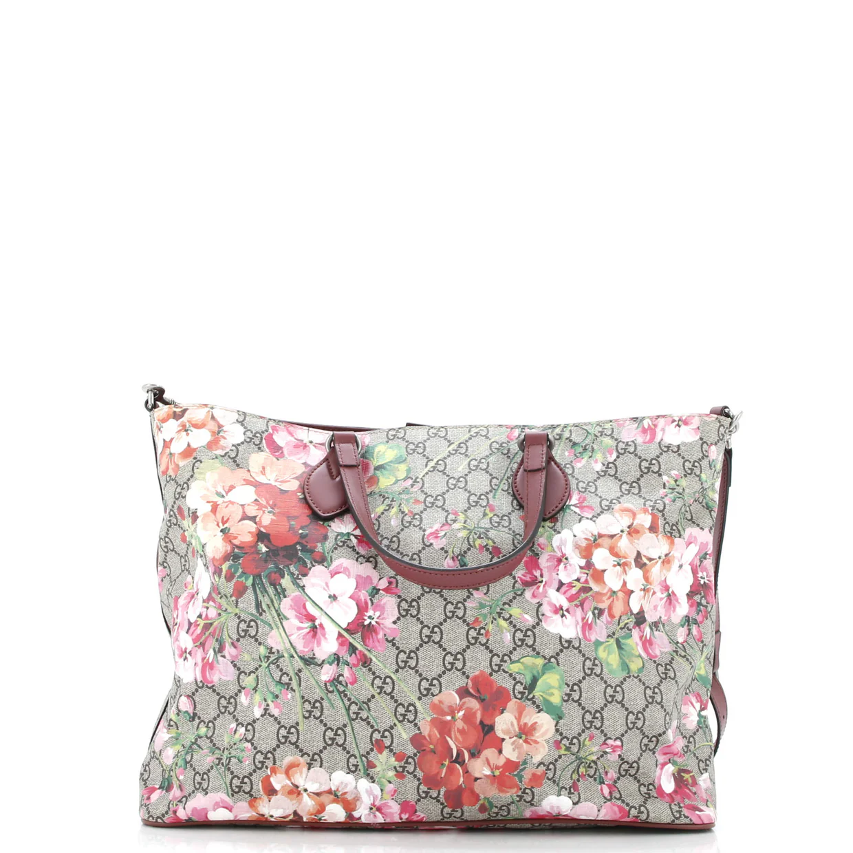 Convertible Soft Tote Blooms Print GG Coated Canvas Medium - Deep Luxury