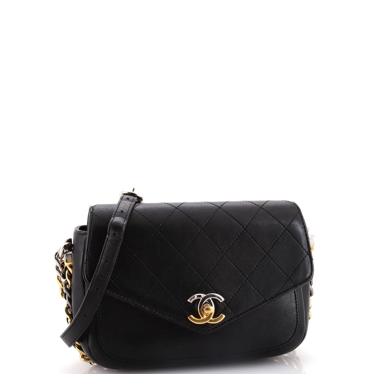 Two Tone Envelope Flap Bag Quilted Calfskin Medium - Deep Luxury