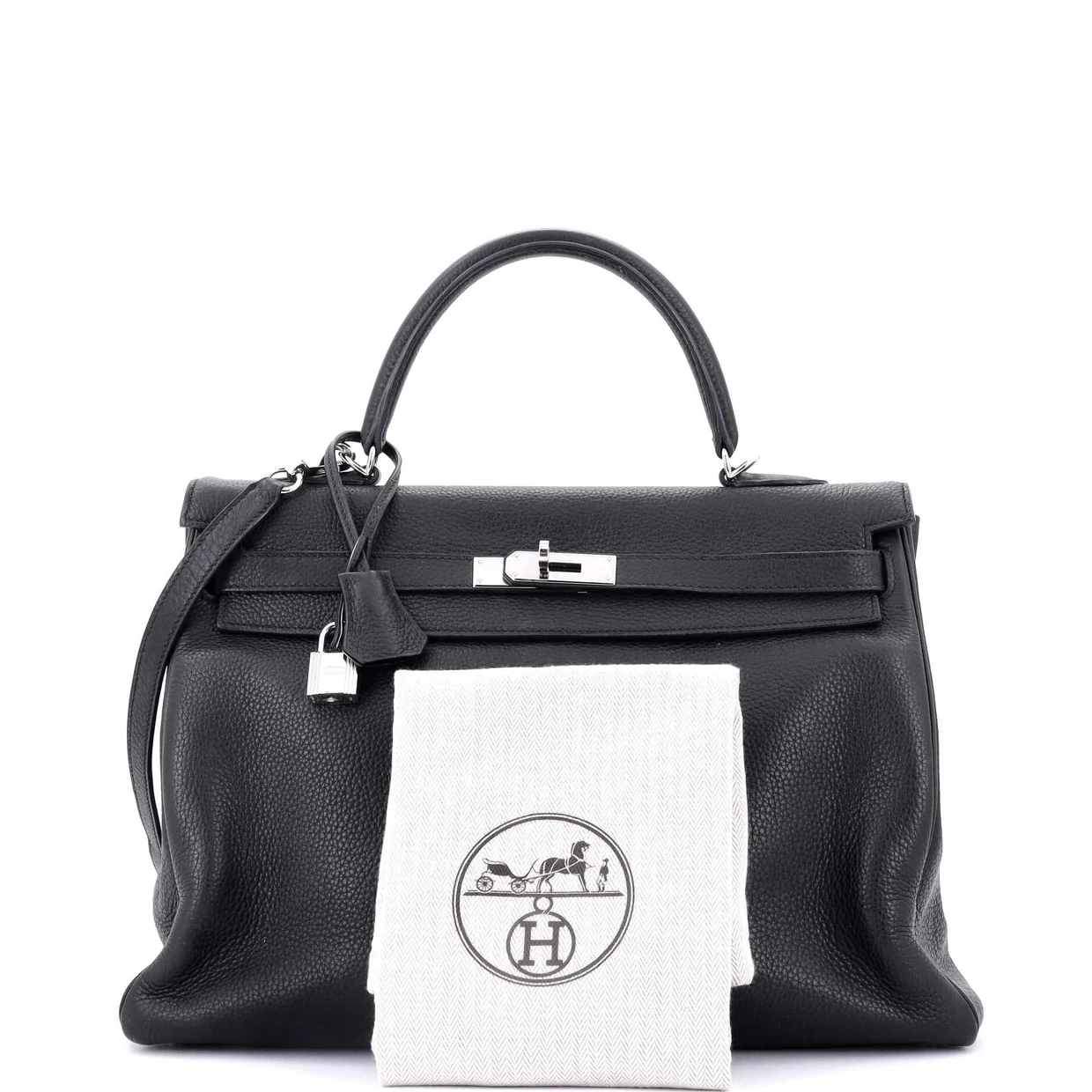 Kelly Handbag Noir Clemence with Palladium Hardware 35 - Deep Luxury
