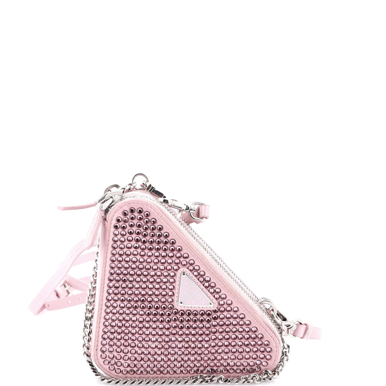 Triangle Double Pouch Crossbody Crystal Embellished Satin Mini - Deep Luxury