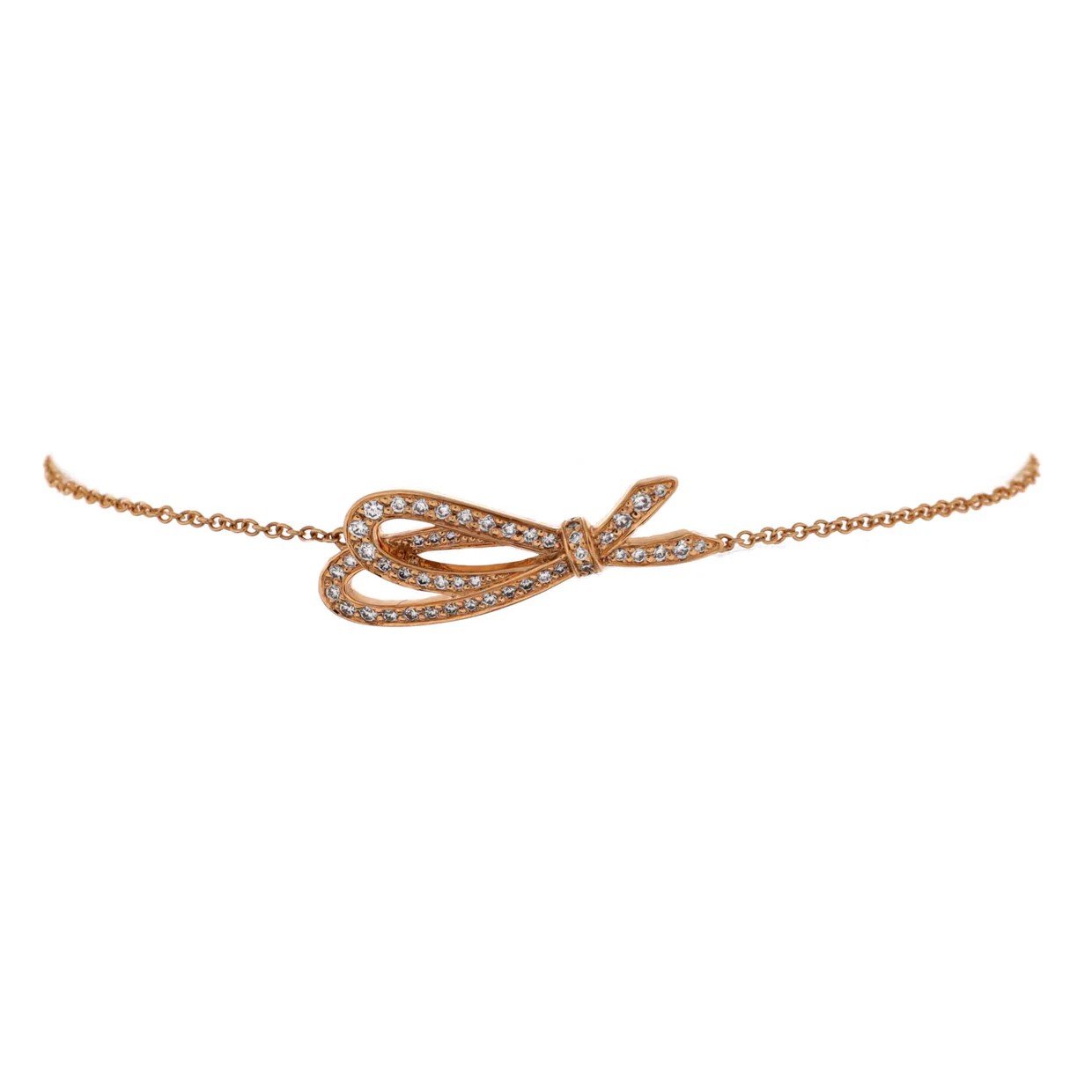 Bow Knot Chain Bracelet 18K Rose Gold with Pave Diamonds Small - Deep Luxury