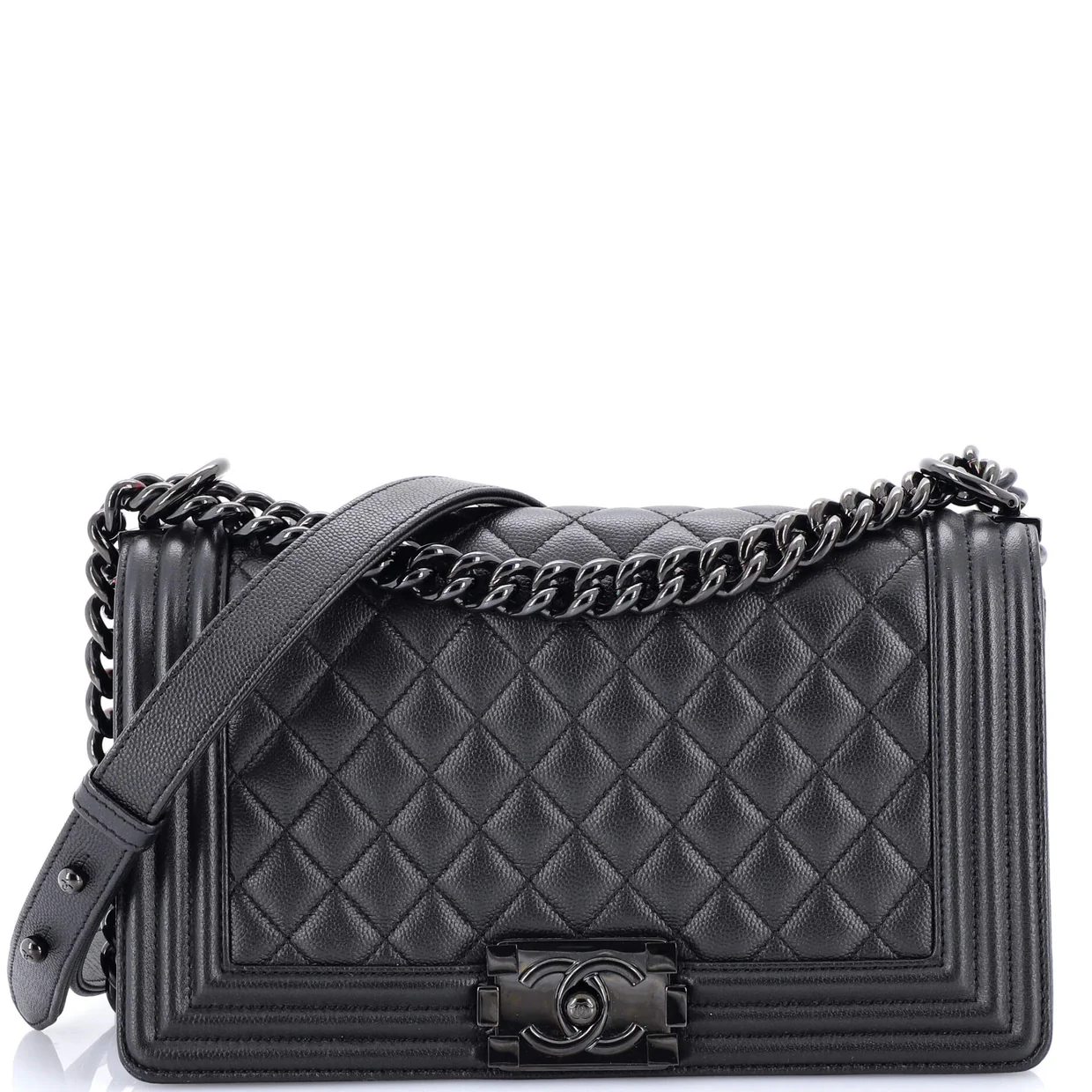 So Black Boy Flap Bag Quilted Caviar Old Medium - Deep Luxury
