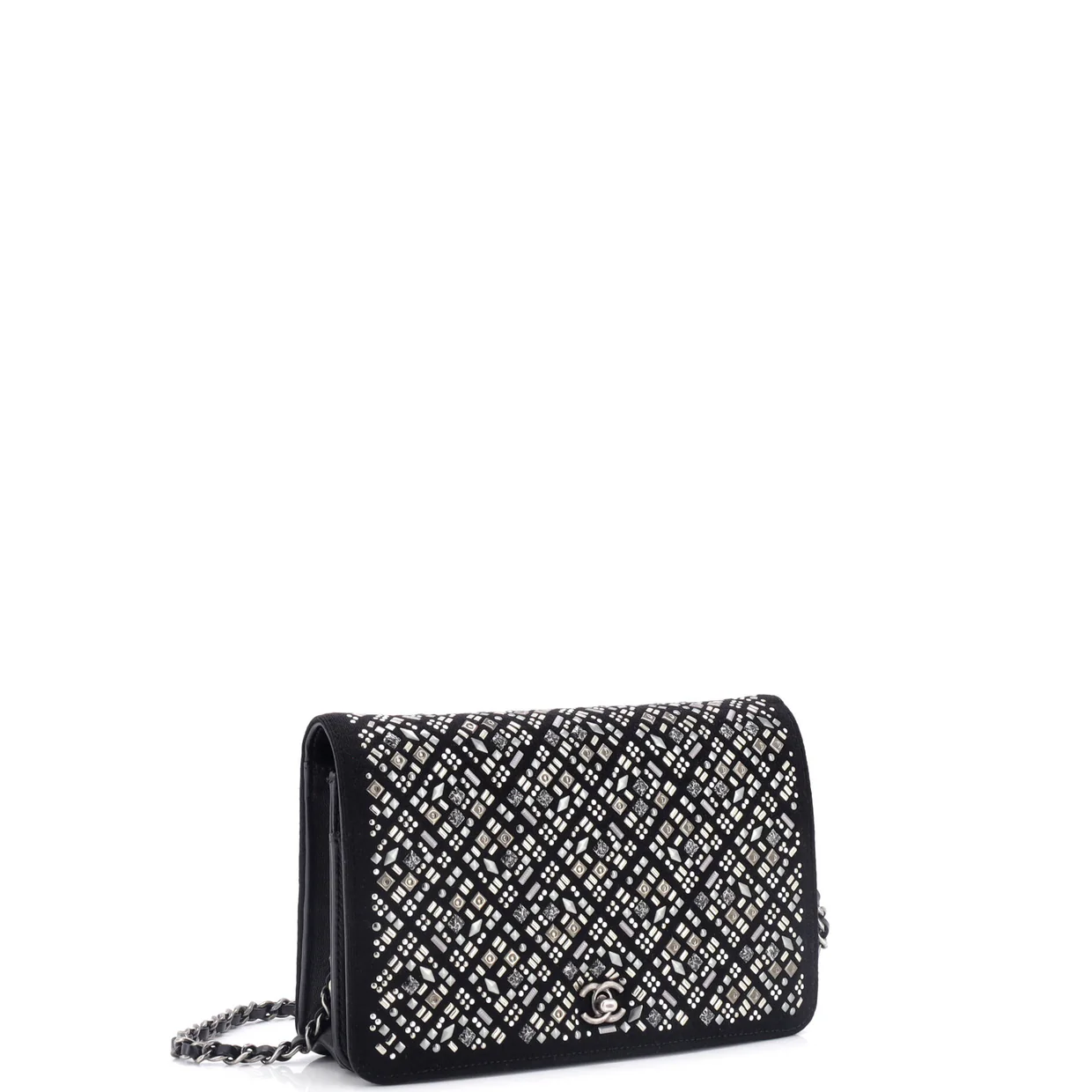Full Flap Wallet on Chain Studded Jersey - Deep Luxury