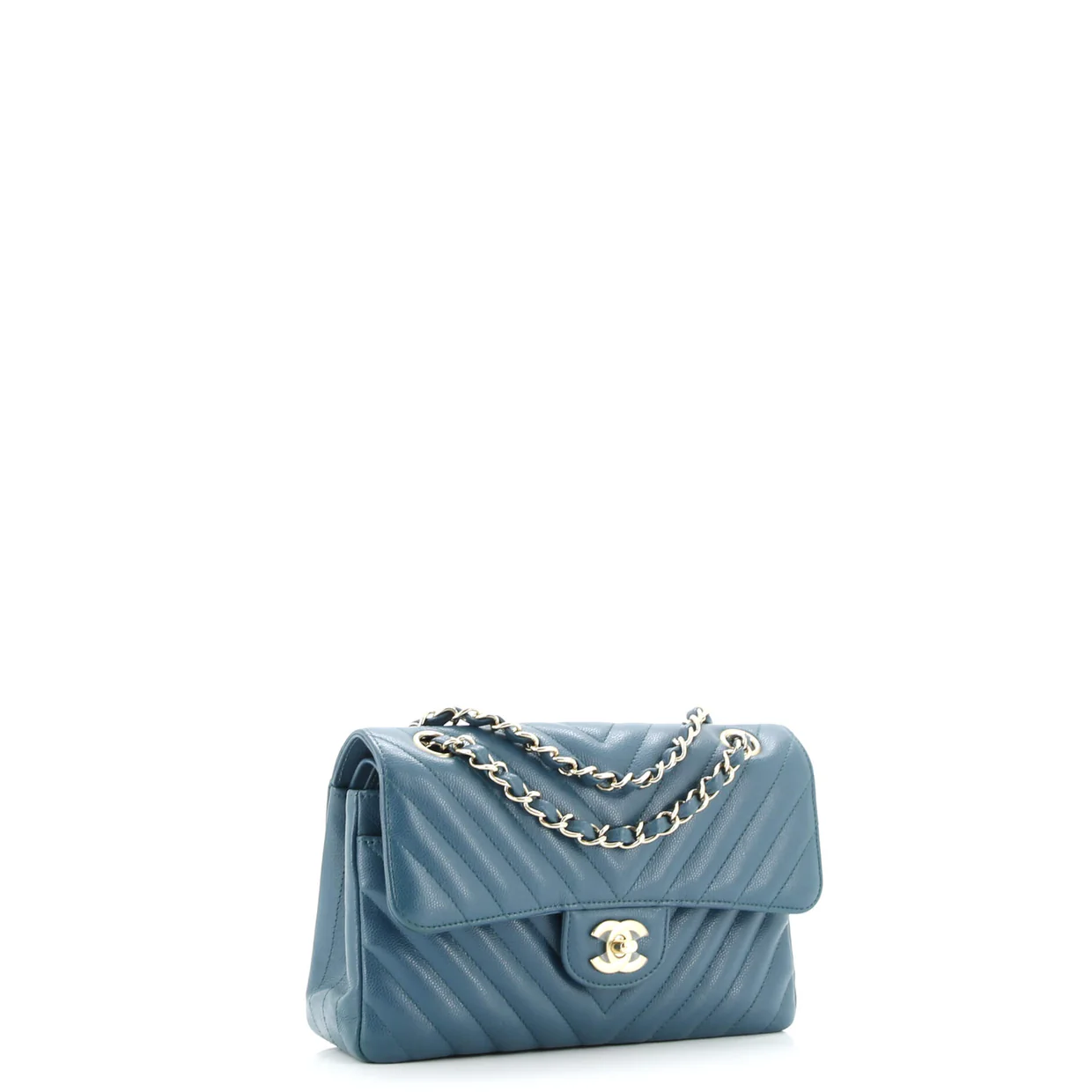 Classic Double Flap Bag Chevron Caviar Small - Deep Luxury