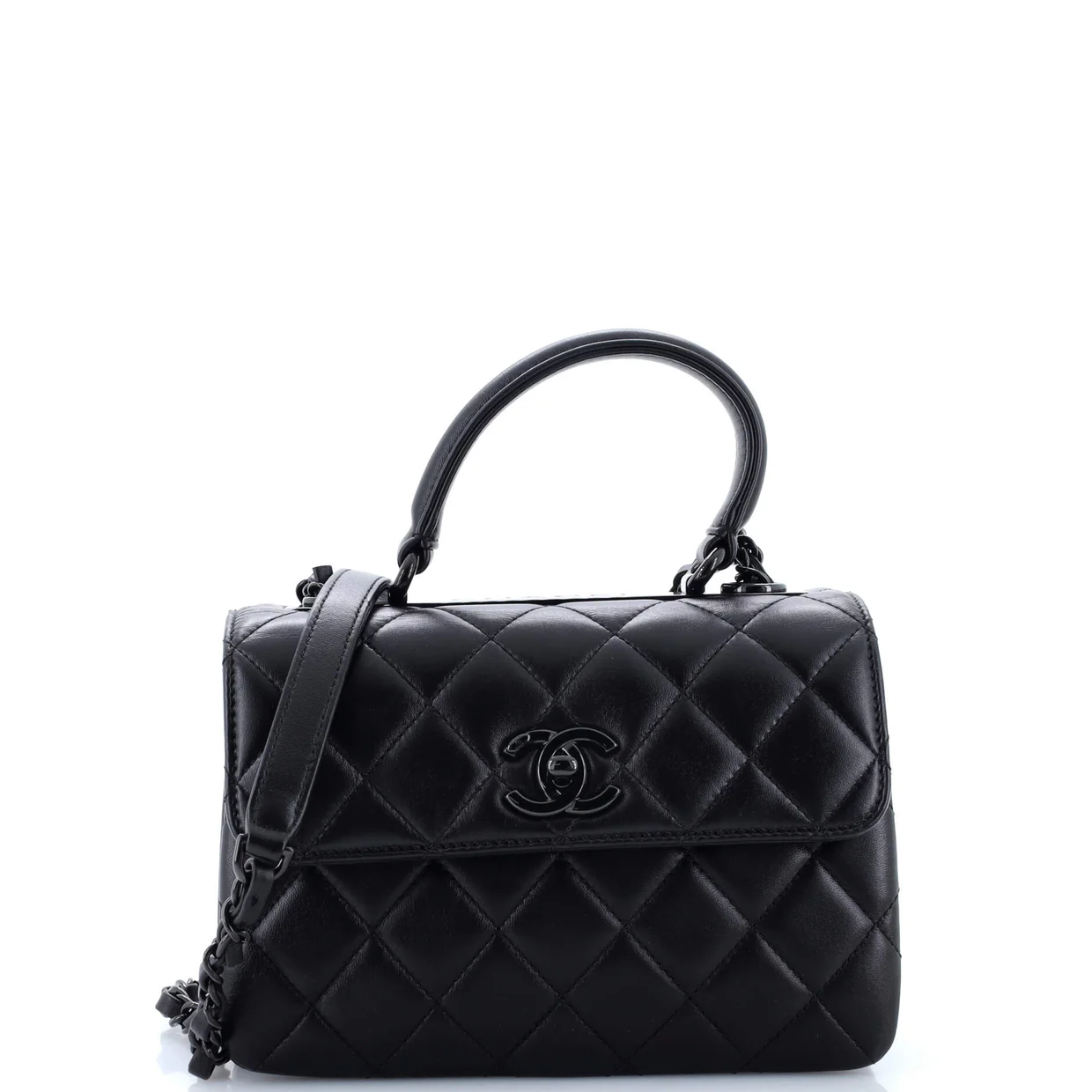 So Black Trendy CC Top Handle Bag Quilted Lambskin Small - Deep Luxury