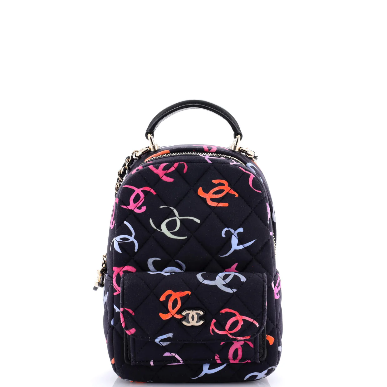 Classic CC Chain Pocket Backpack Quilted CC Printed Fabric Mini - Deep Luxury