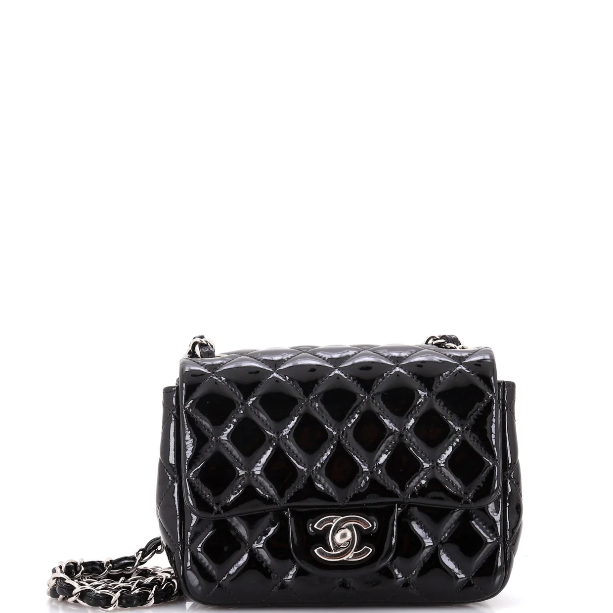 Square Classic Single Flap Bag Quilted Patent Mini - Deep Luxury