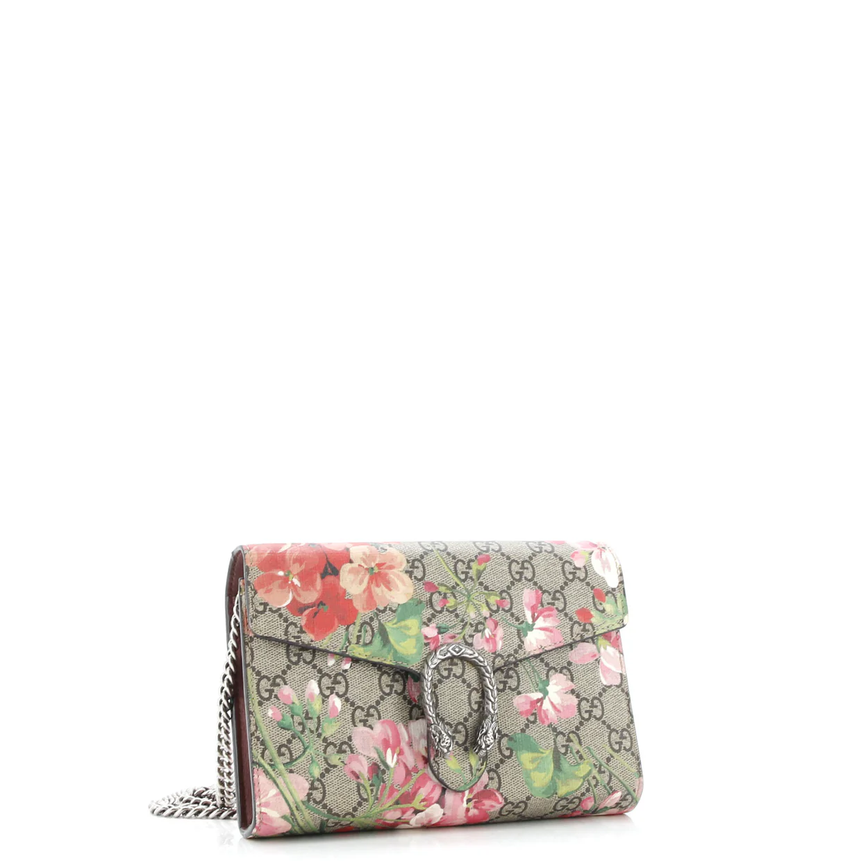 Dionysus Chain Wallet Blooms Print GG Coated Canvas Small - Deep Luxury