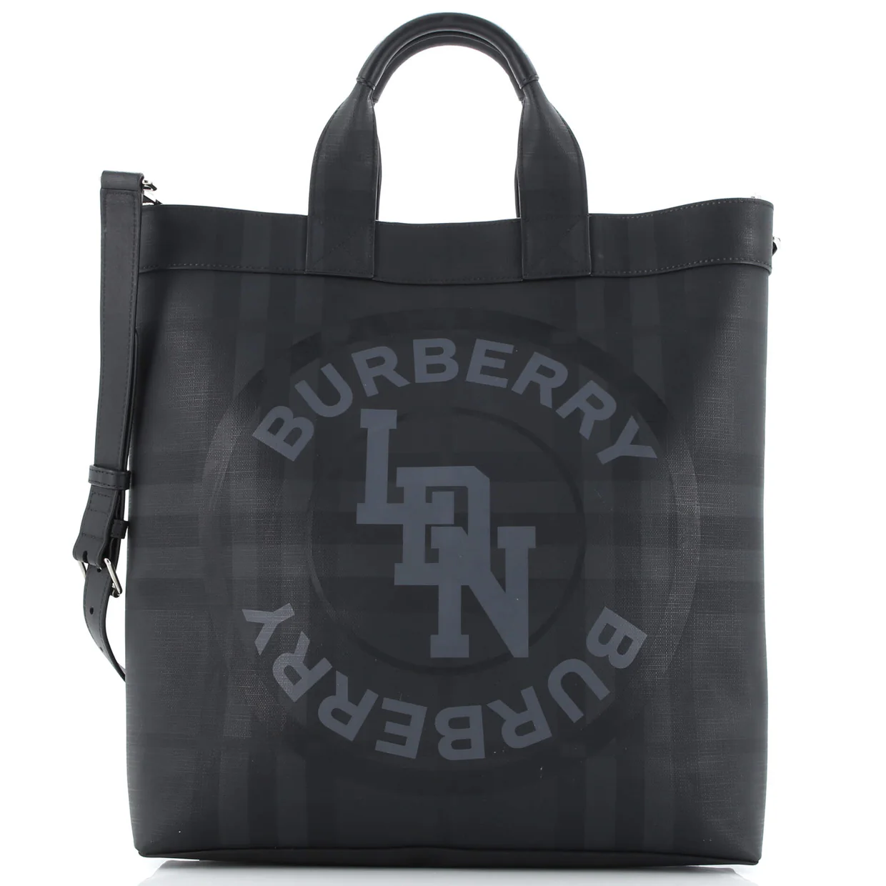 Logo Graphic Convertible Tote London Check Coated Canvas Large - Deep Luxury