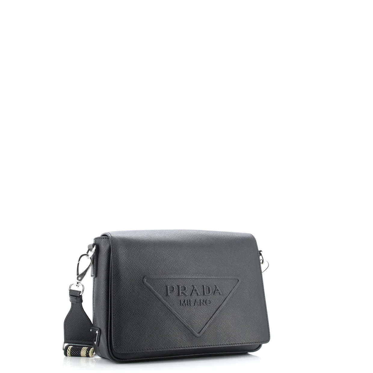 Triangle Logo Flap Crossbody Bag Embossed Saffiano Leather Small - Deep Luxury