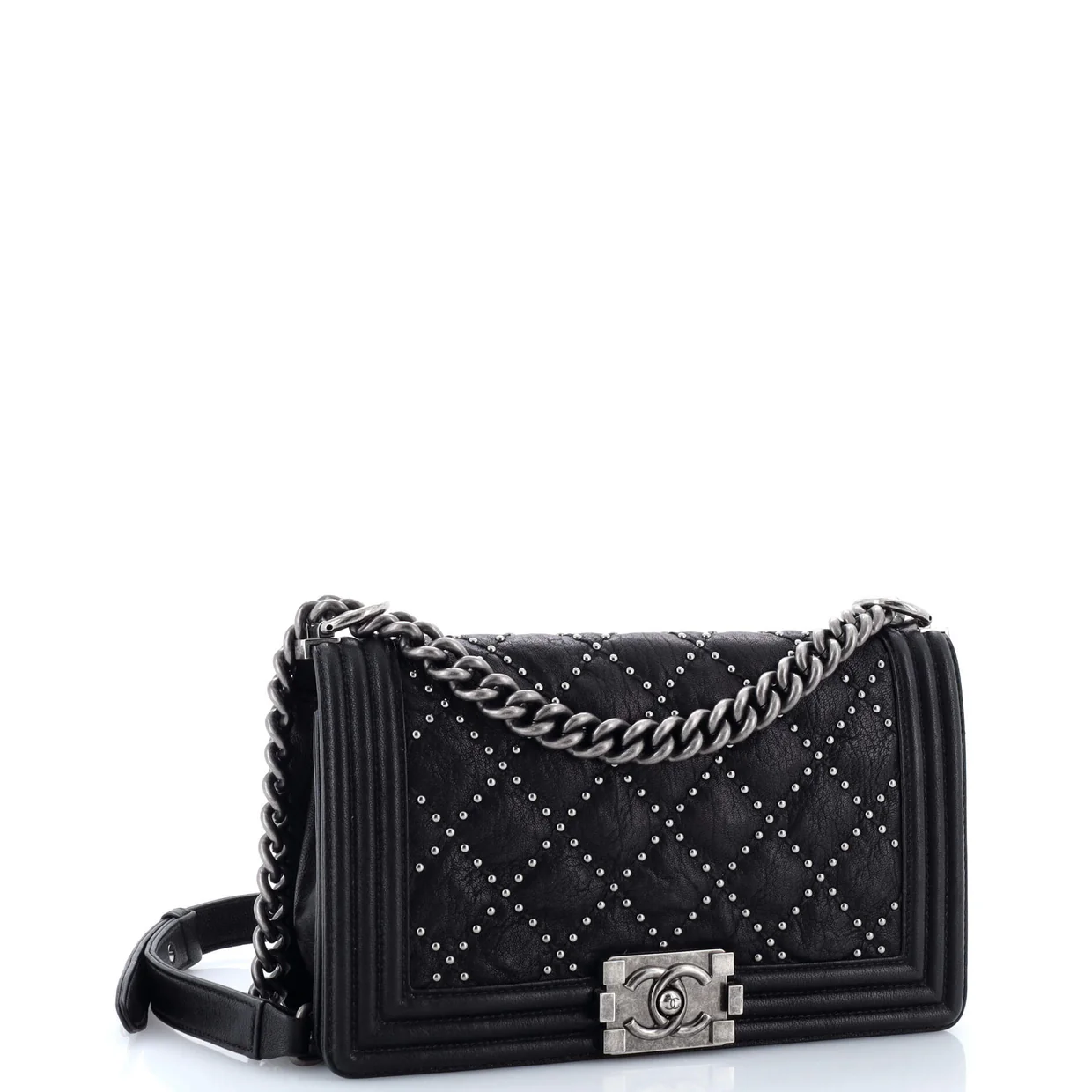 Boy Flap Bag Studded Quilted Distressed Calfskin Old Medium - Deep Luxury