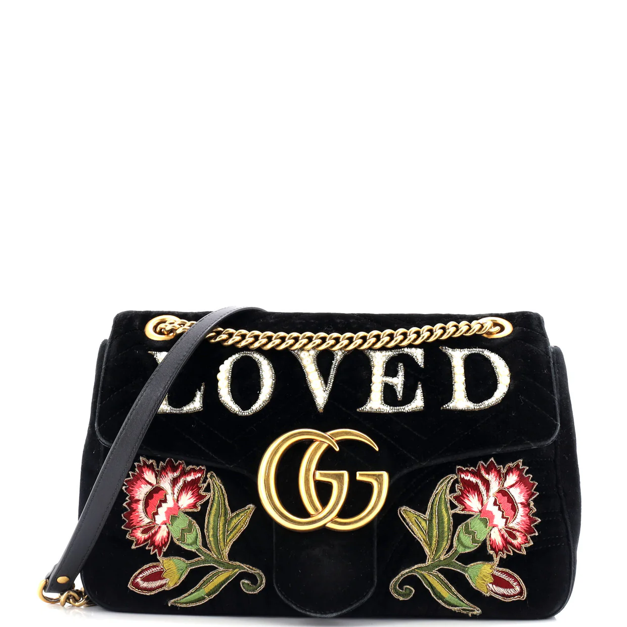 GG Marmont Flap Bag Embroidered Matelasse Velvet Medium - Deep Luxury