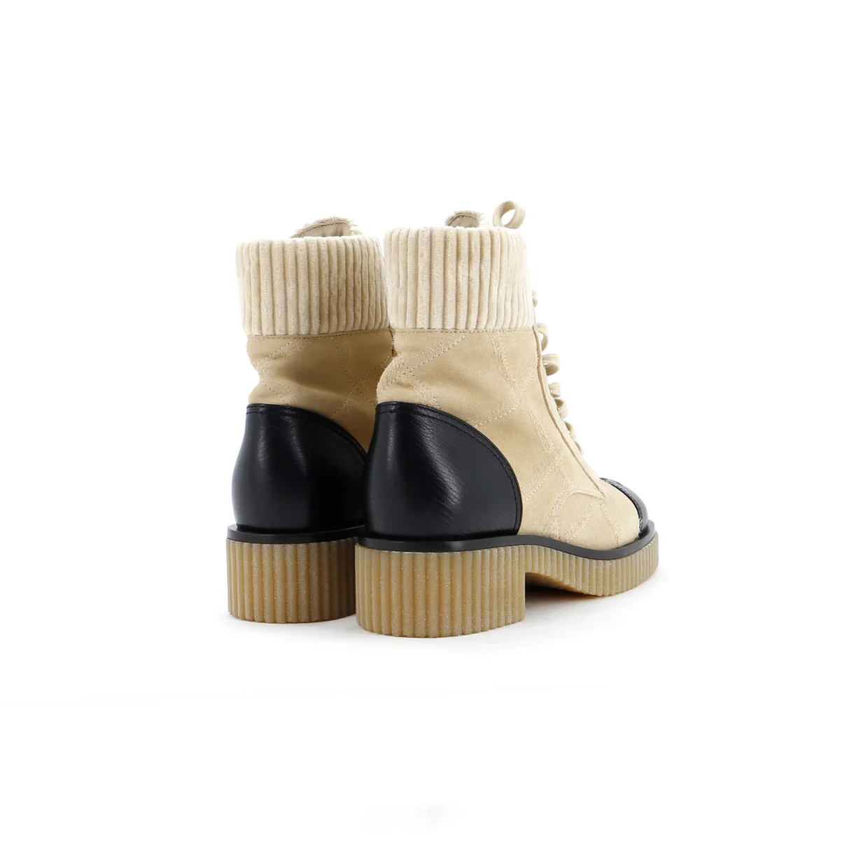 Women's Chain CC Cap Toe Lace Up Combat Boots Quilted Leather - Deep Luxury