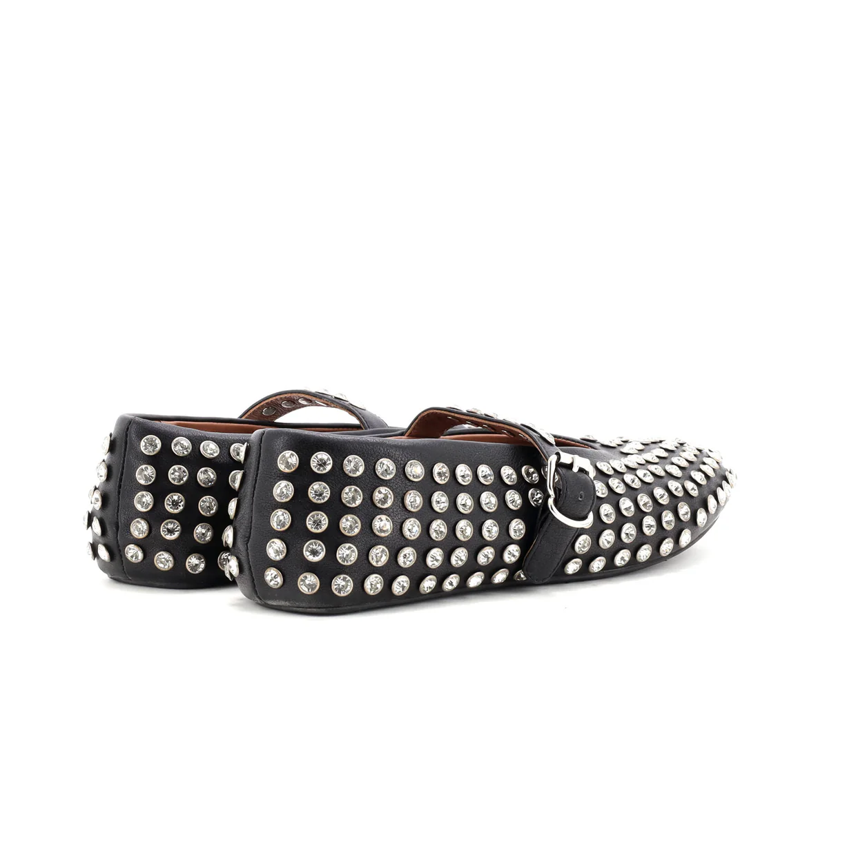 Women's Buckle Ballerina Flats Leather with Crystals - Deep Luxury