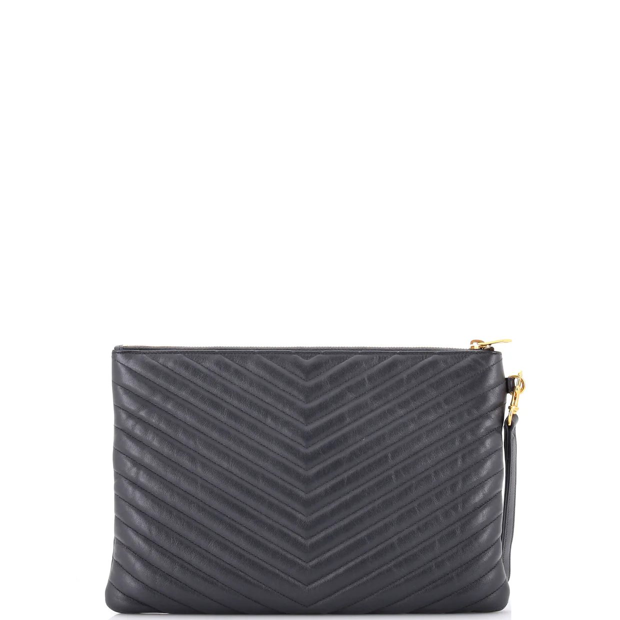 Classic Monogram Wristlet Pouch Matelasse Chevron Leather Medium - Deep Luxury