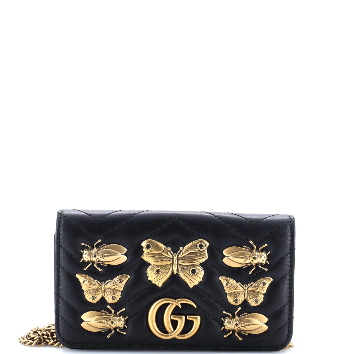 GG Marmont Chain Flap Bag Embellished Matelasse Leather Mini - Deep Luxury