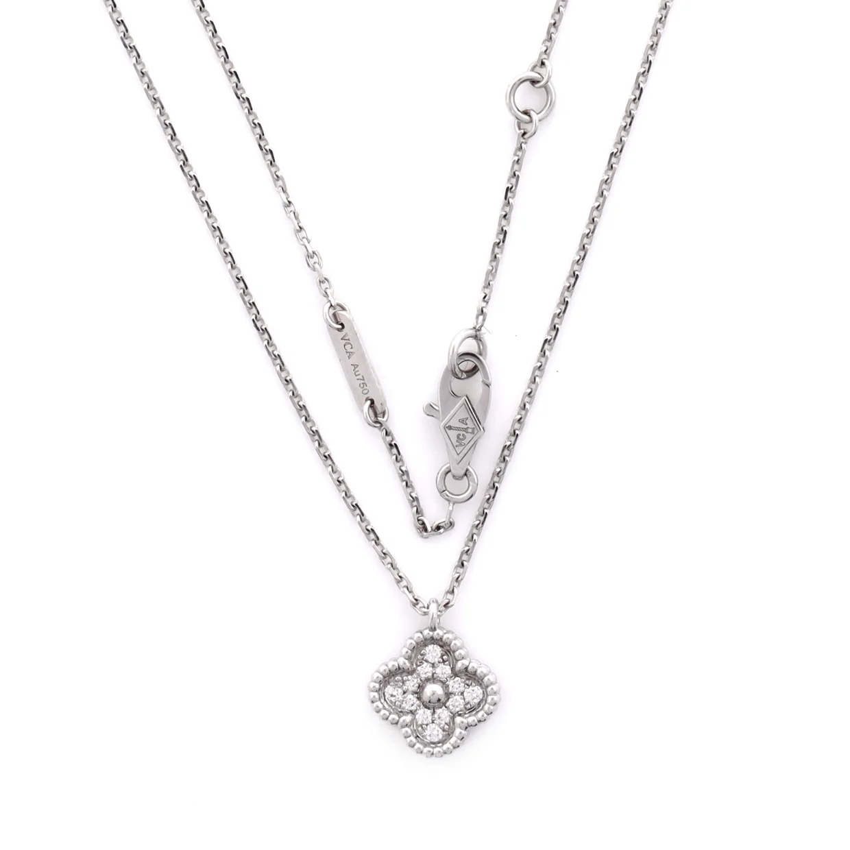 Sweet Alhambra Pendant Necklace 18K White Gold with Diamonds - Deep Luxury
