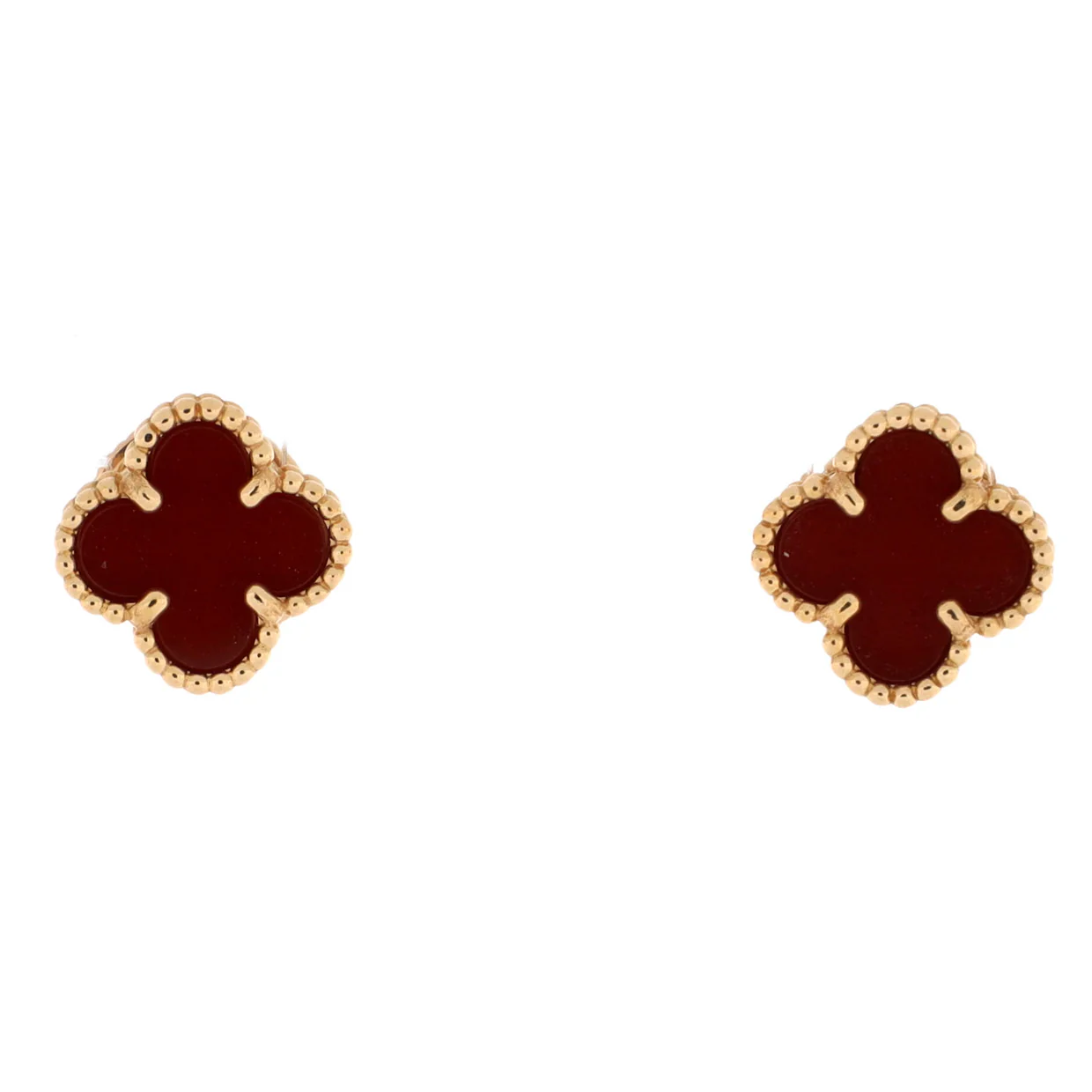 Sweet Alhambra Stud Earrings 18K Rose Gold and Carnelian - Deep Luxury