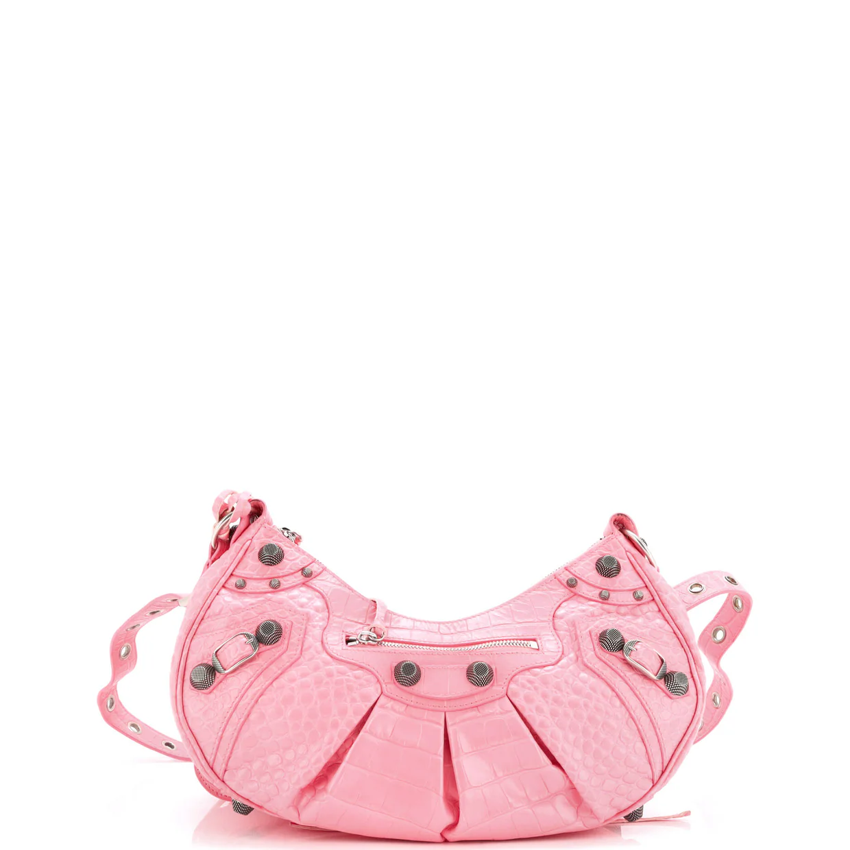 Le Cagole Giant Studs Shoulder Bag Crocodile Embossed Leather Small - Deep Luxury