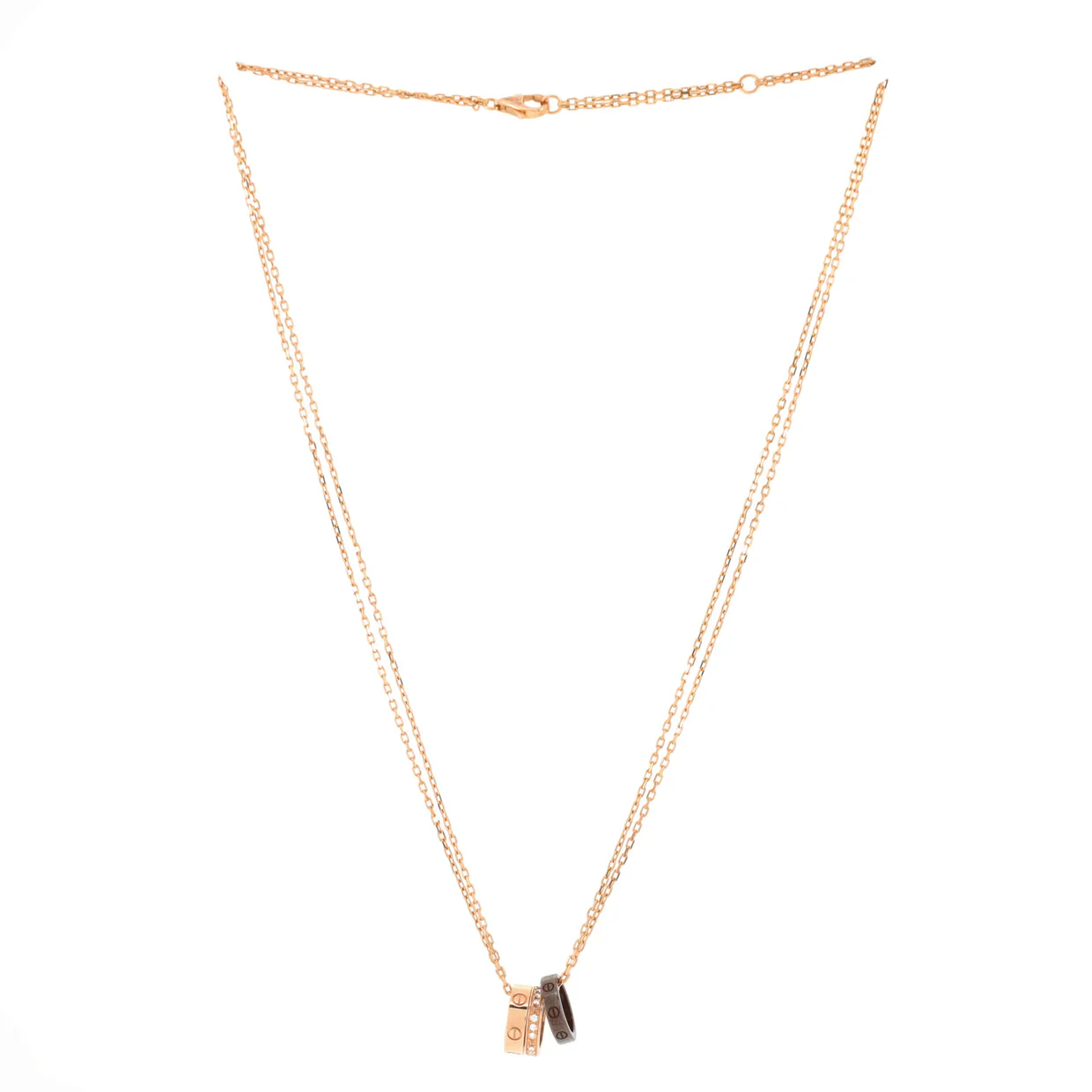 Love 3 Ring Pendant Necklace 18K Rose Gold and Ceramic with Diamonds - Deep Luxury