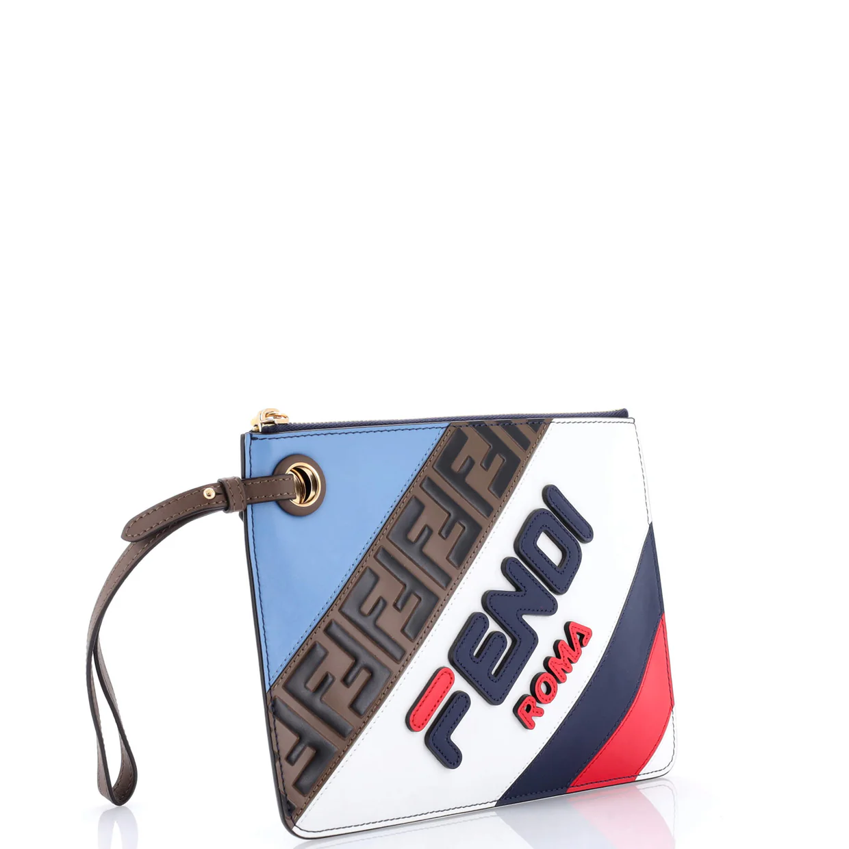 Mania Logo Zip Pouch Inlaid Leather Medium - Deep Luxury