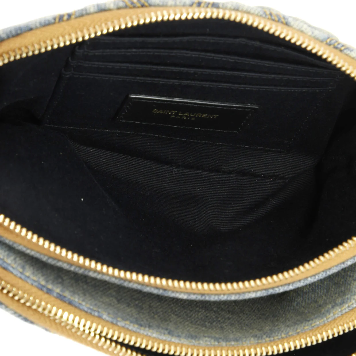 Becky Double Zip Crossbody Bag Quilted Denim with Suede Mini - Deep Luxury