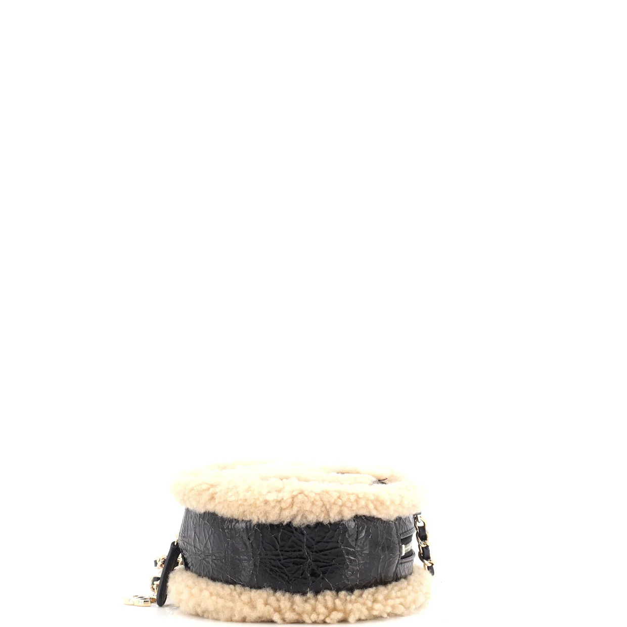 CC Mania Round Crossbody Shearling and Crumpled Sheepskin Mini - Deep Luxury