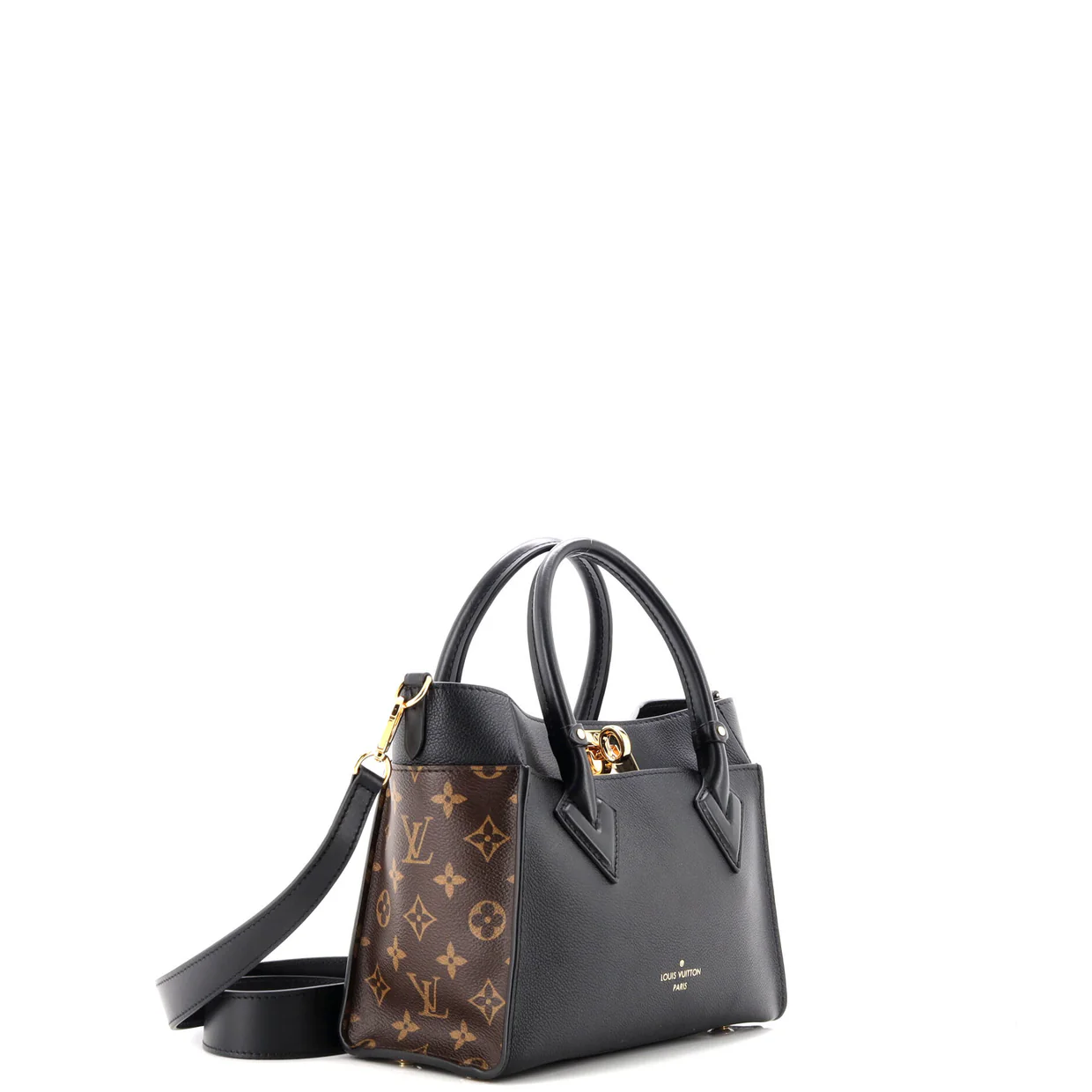 On My Side Tote Leather with Monogram Canvas PM - Deep Luxury