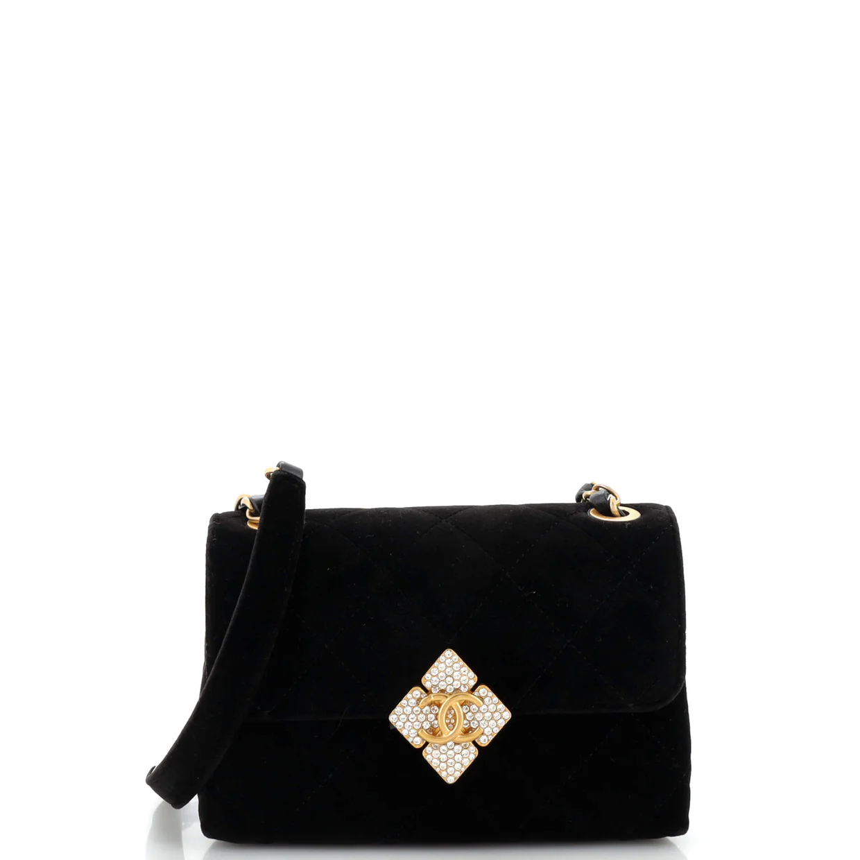 Diamond Lock CC Flap Bag Quilted Velvet with Crystals Mini - Deep Luxury