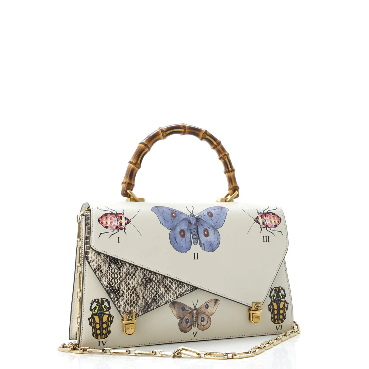 Ottilia Top Handle Bag Painted Leather with Snakeskin Medium - Deep Luxury