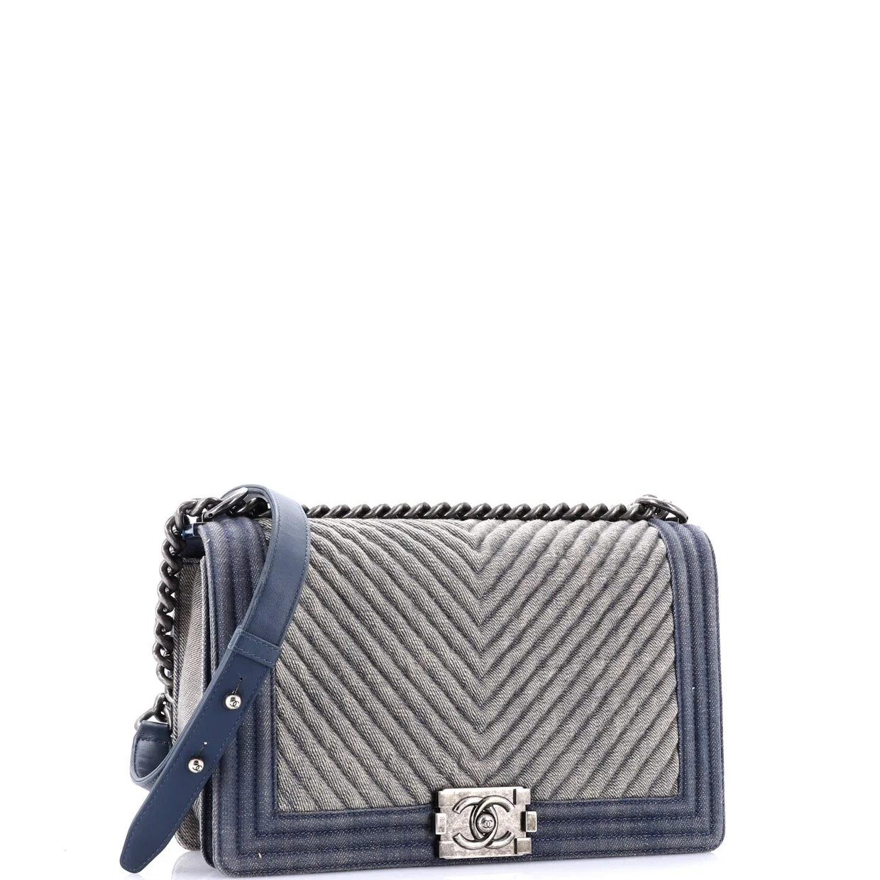 Boy Flap Bag Chevron Denim New Medium - Deep Luxury