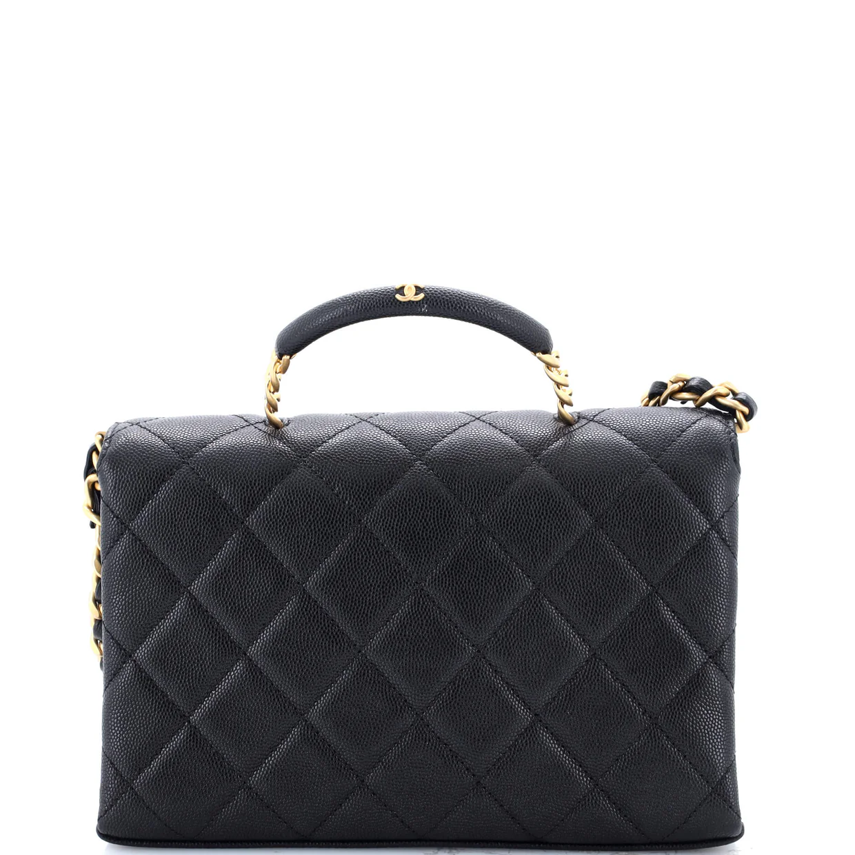 Carry Me Top Handle Flap Bag Quilted Caviar Small - Deep Luxury