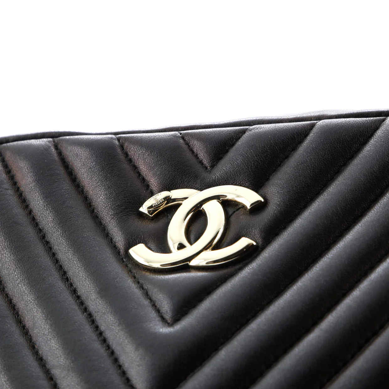 CC Camera Case with Chain Chevron Lambskin Small - Deep Luxury