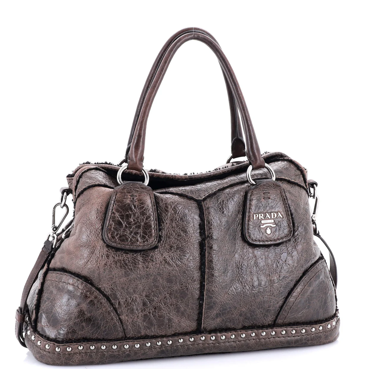 Convertible Tote Studded Distressed Leather Large - Deep Luxury