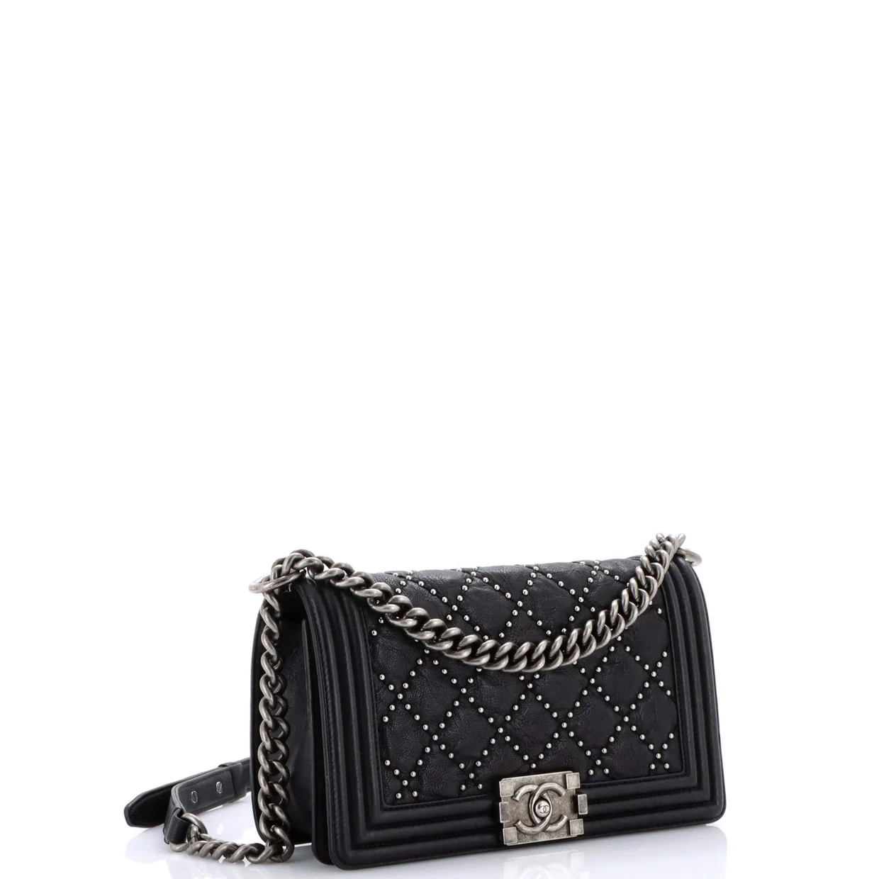 Boy Flap Bag Studded Quilted Distressed Calfskin Old Medium - Deep Luxury