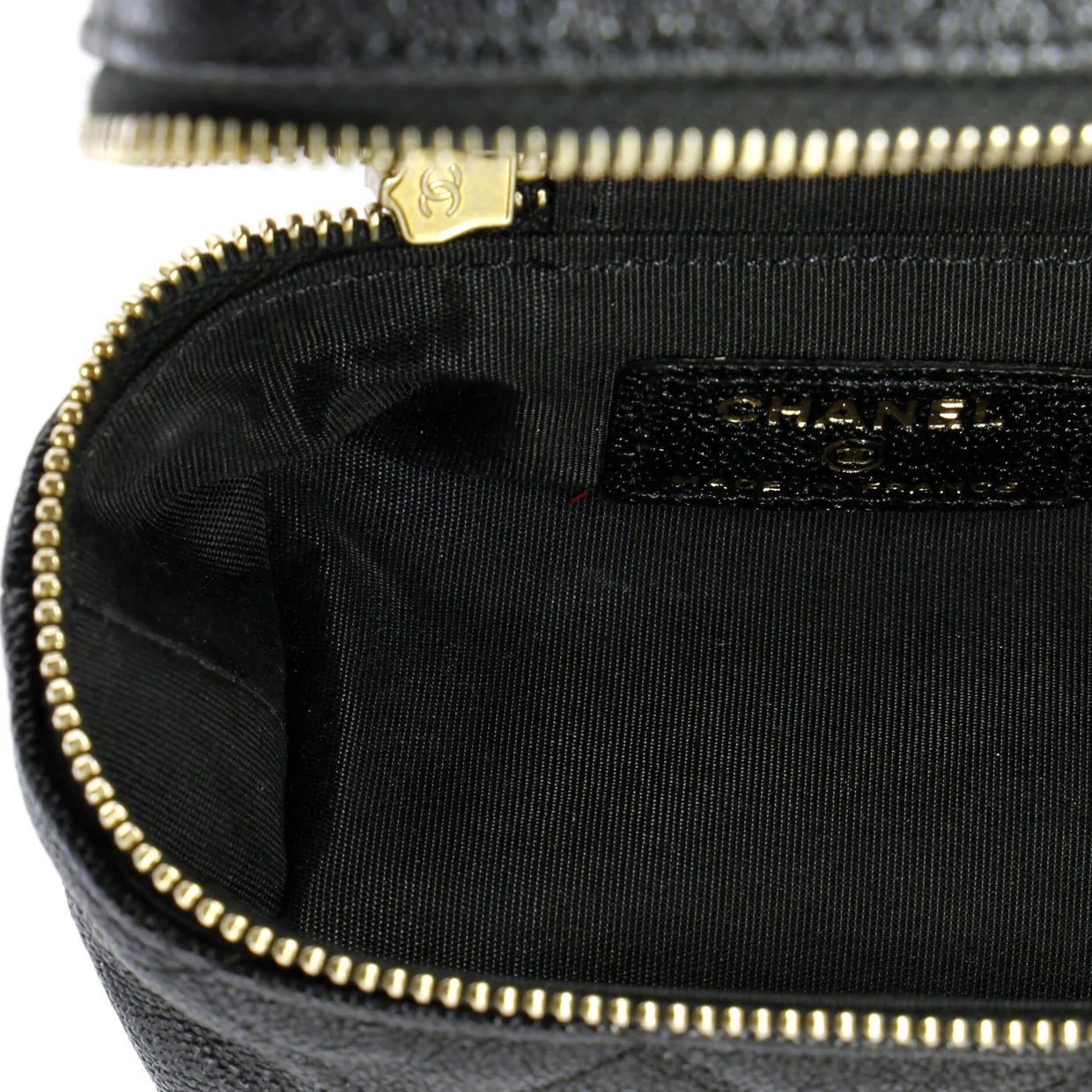 Top Handle Zip Around Vanity Case with Chain Quilted Caviar Mini - Deep Luxury