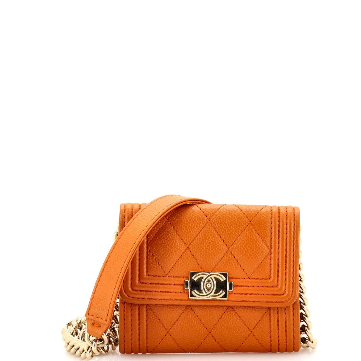 Boy Flap Card Holder on Chain Quilted Caviar - Deep Luxury