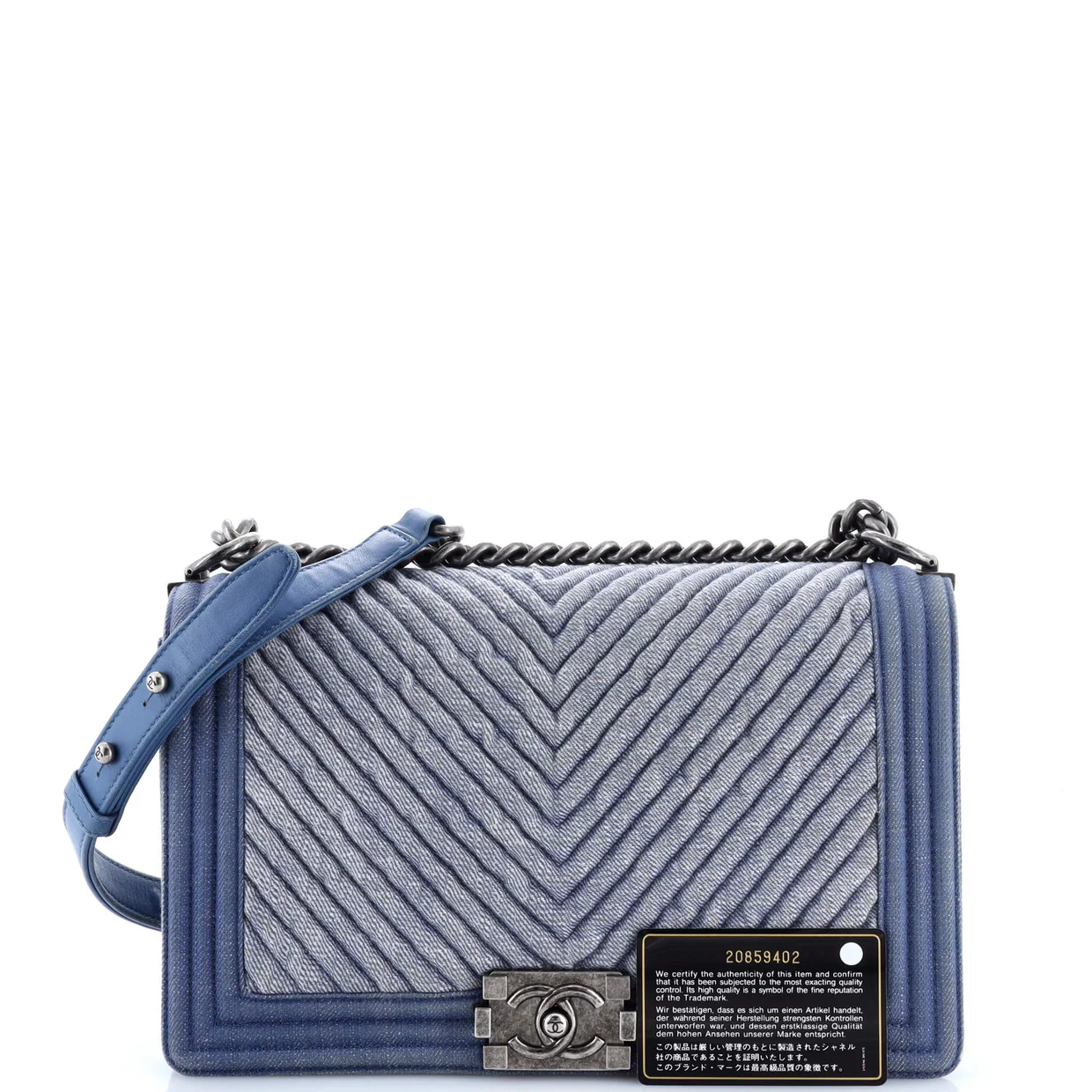 Boy Flap Bag Chevron Denim New Medium - Deep Luxury