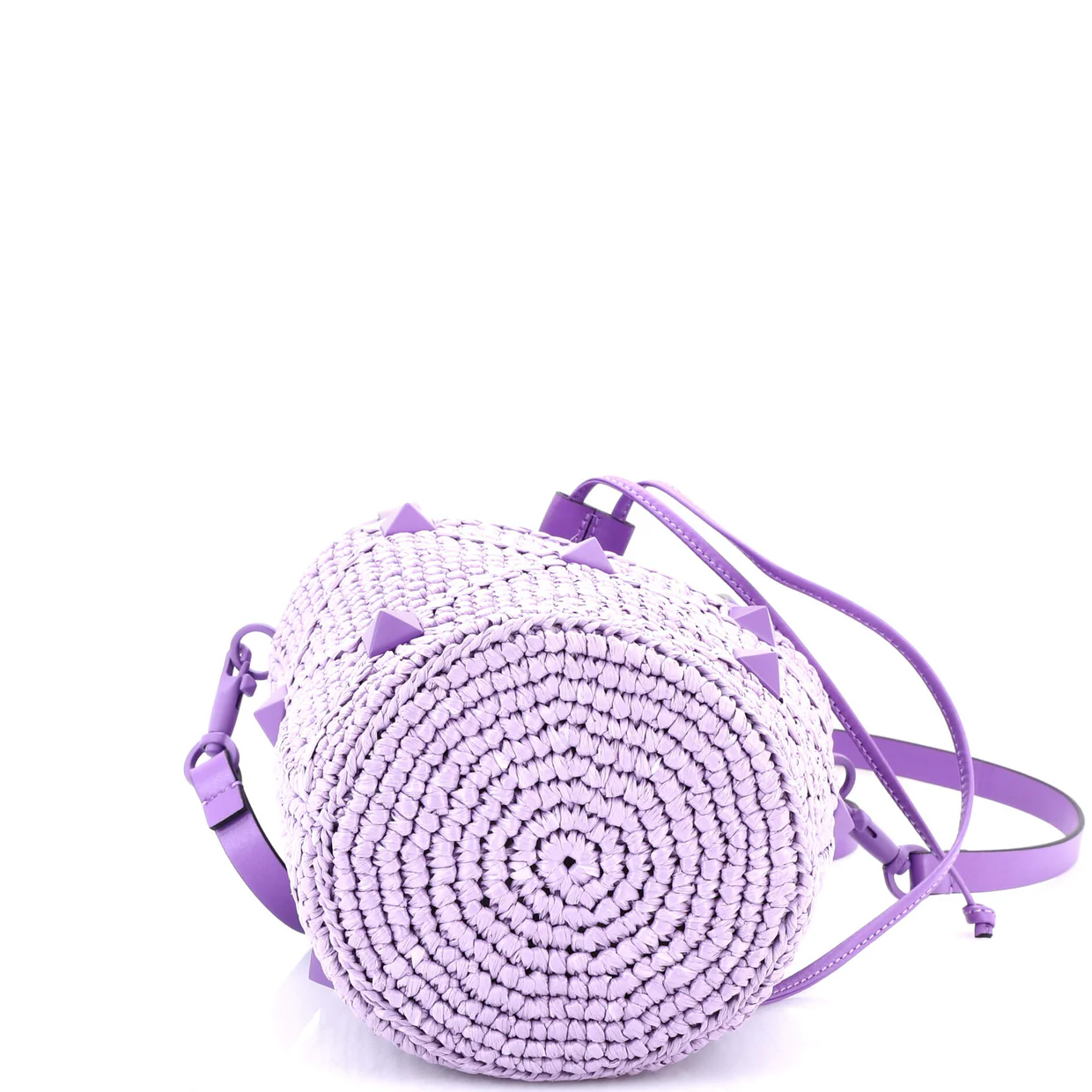 Roman Stud Bucket Bag Raffia and Leather - Deep Luxury