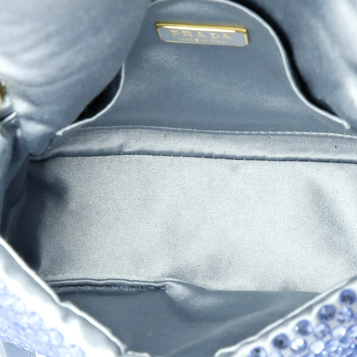 Triangle Chain Flap Bag Crystal Embellished Quilted Satin - Deep Luxury