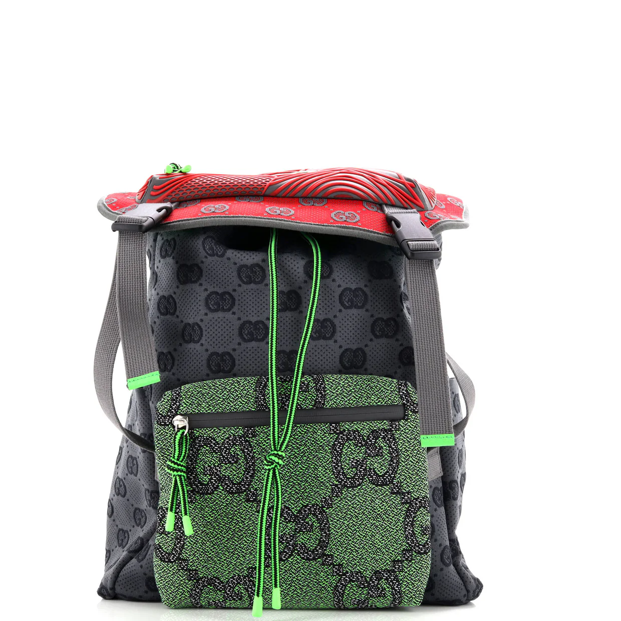 Panelled Double Buckle Backpack GG Jacquard Nylon and Rubber Large - Deep Luxury